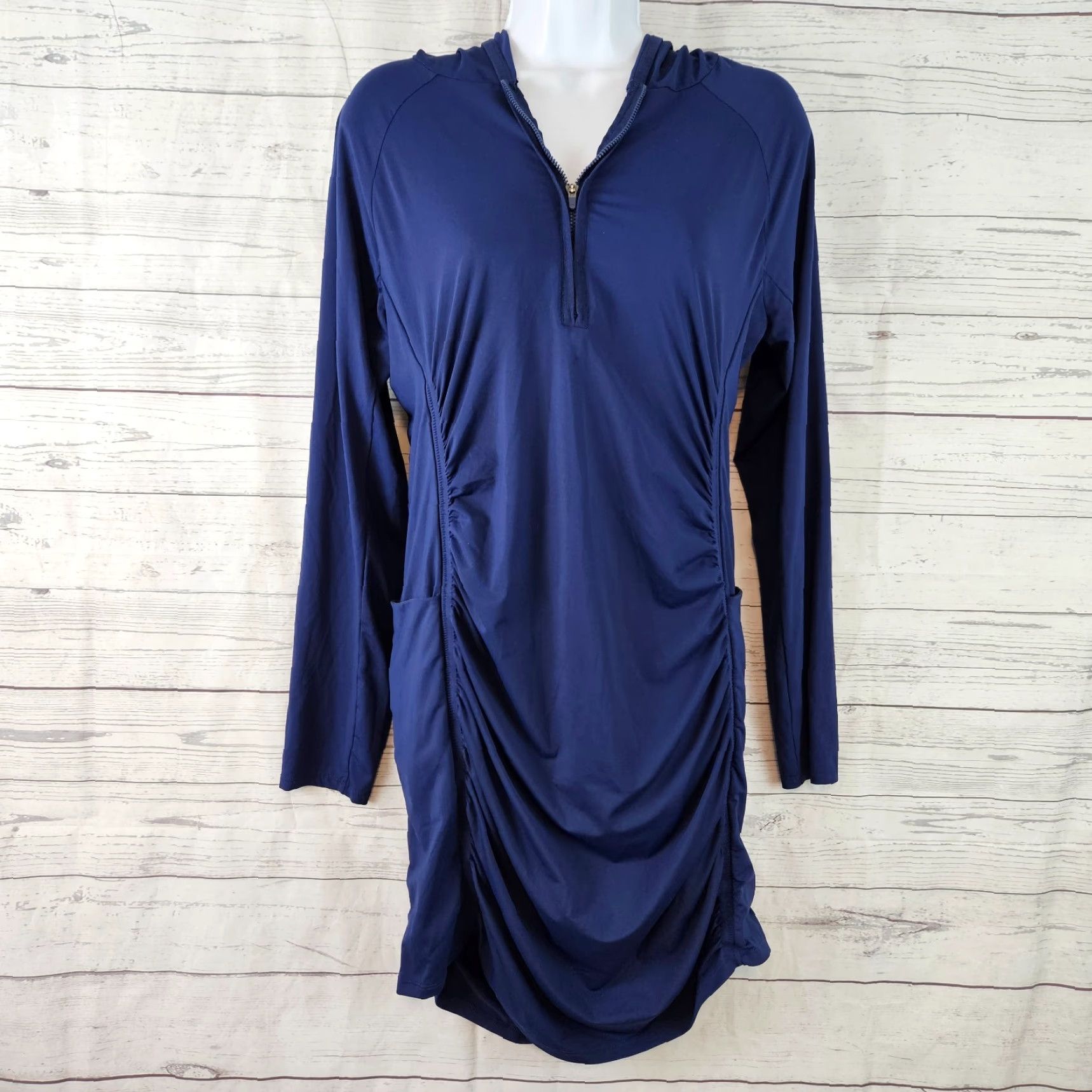 Vintage VINTAGE Title Nine Womens Airess Cover Up Sz Medium Blue Pockets Ruched Long Sleeve Size M / US 6-8 / IT 42-44 - 2 Thumbnail