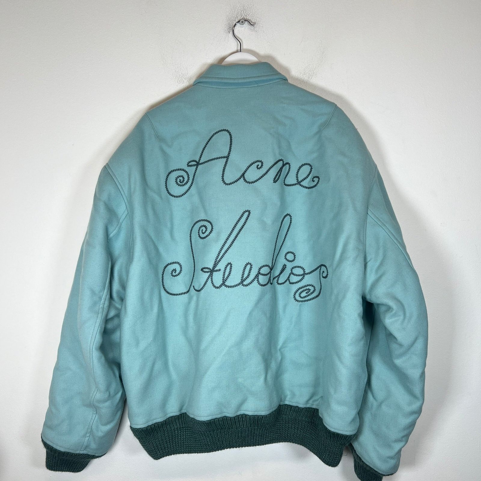 Acne Studios Acne Studios Light Blue Embroidered Logo Bomber Jacket Size US XL / EU 56 / 4 - 2 Thumbnail
