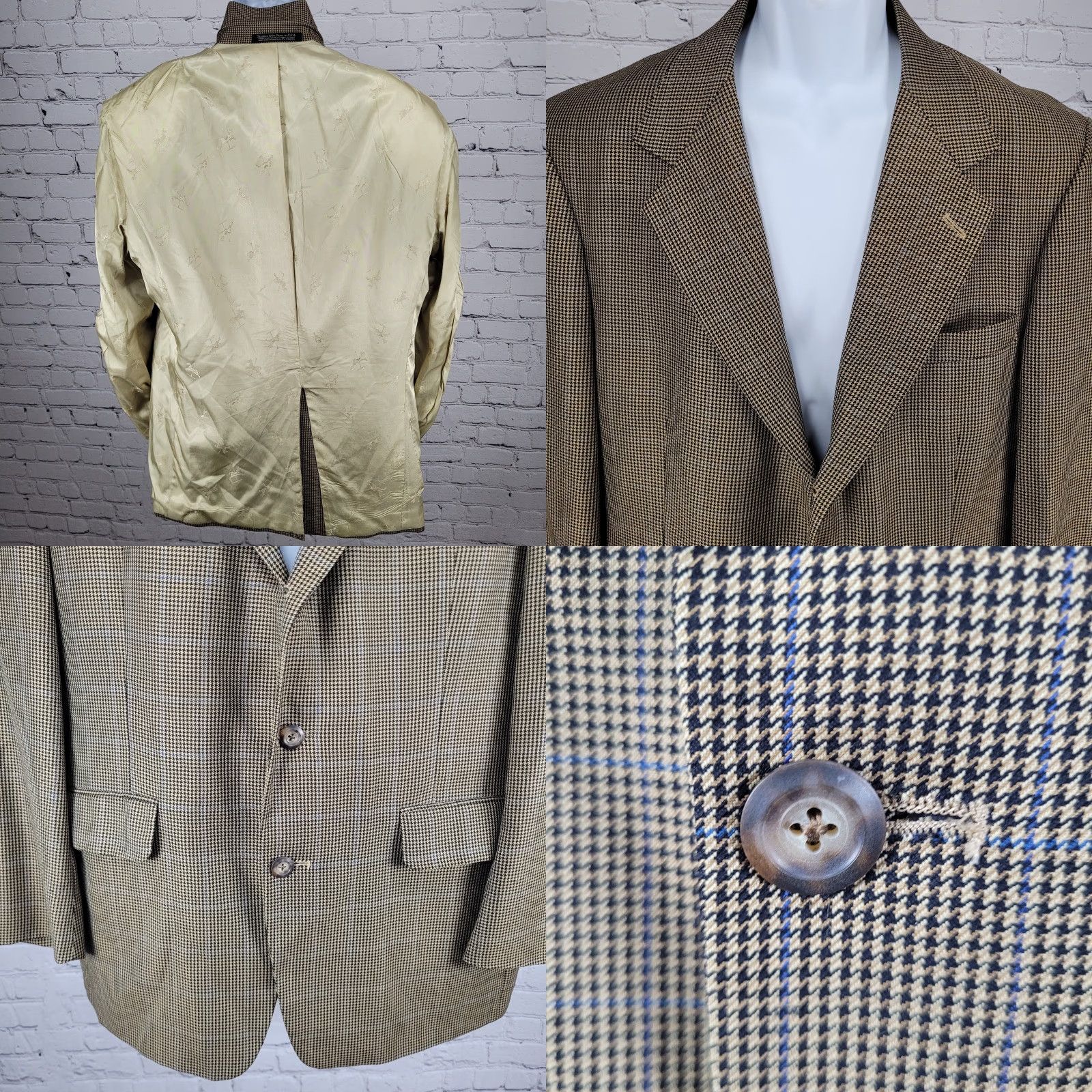 Vintage VINTAGE Harold Powell Blazer Notch Houndstooth 3 Button Single-Breasted Sport Coat USA 42R Brown Men Size 42R - 8 Thumbnail