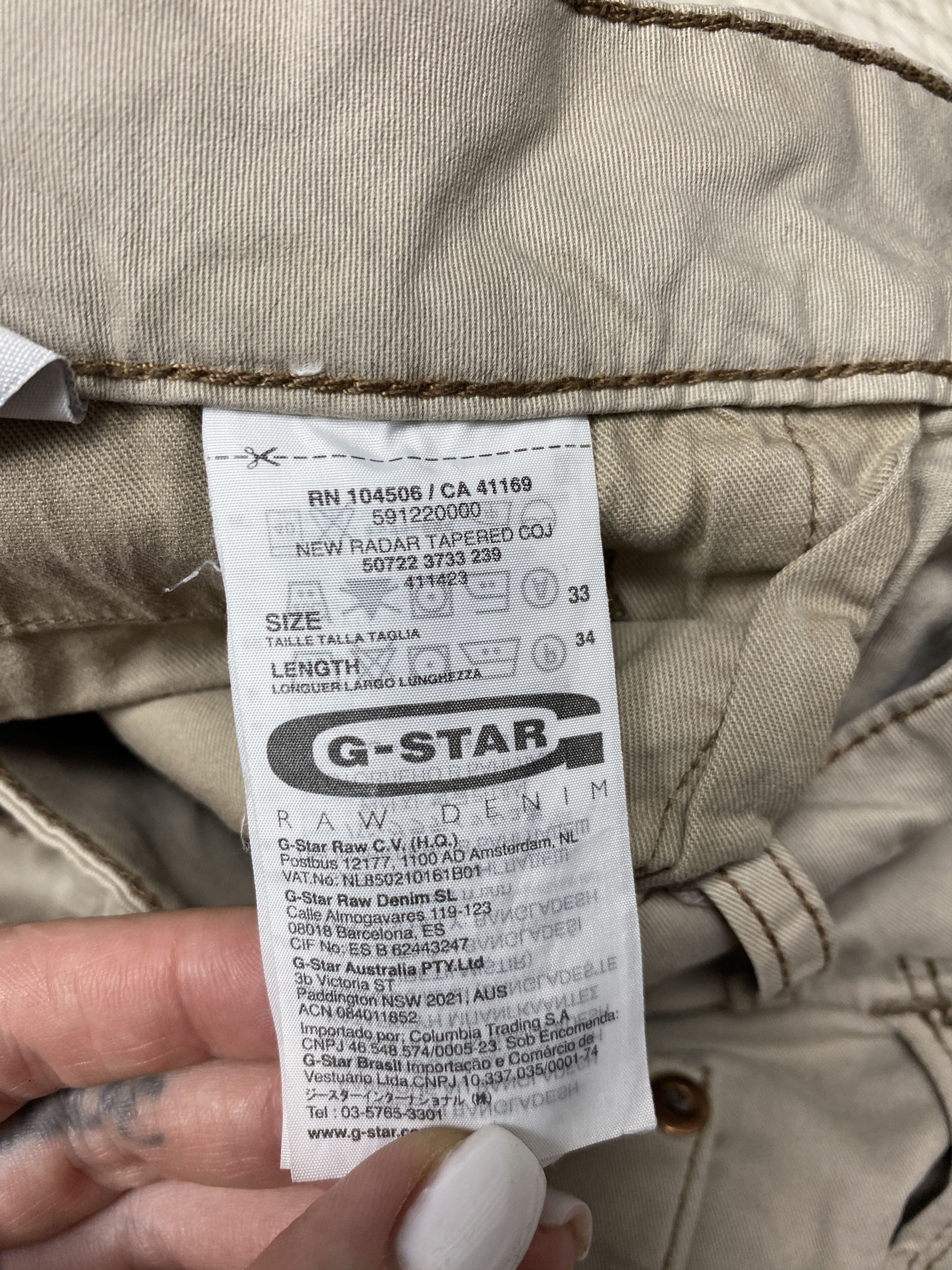 G-Star G Star Raw Vintage Mens New Radar Tapered Chino Pants Y2K Size US 33 - 9 Thumbnail