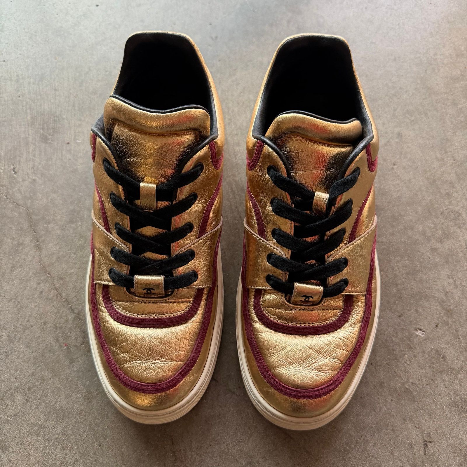Chanel Chanel Metallic Satin Lambskin Lowtop Sneakers Size US 6.5 / IT 36.5 - 6 Thumbnail