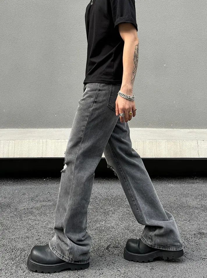 Japanese Brand × Jean Distressed Gray Baggy Stacked Denim Jeans Size US 30 / EU 46 - 4 Thumbnail