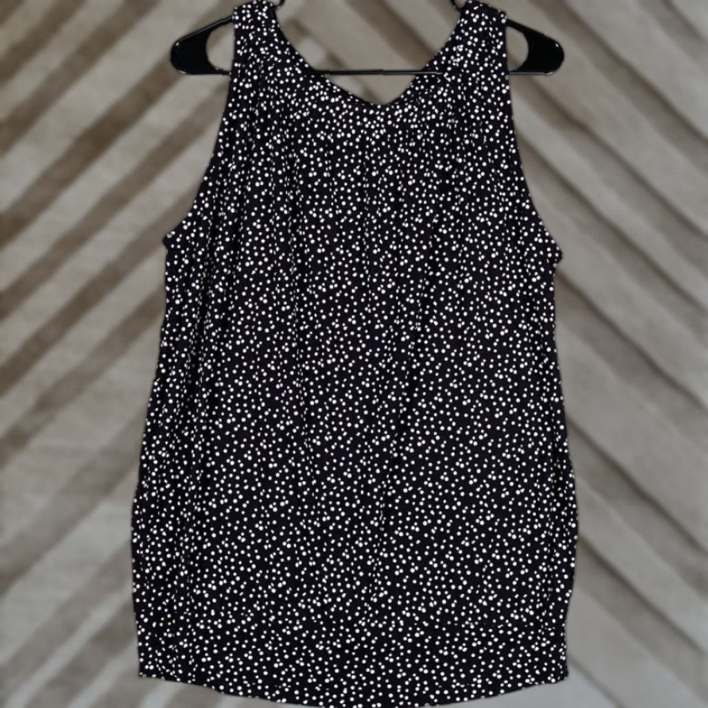 Loft VINTAGE LOFT Outlet Womens Blouse Black White Dotted Pleated Scoop Neck Sleeveless L Size L / US 10 / IT 46 - 1 Thumbnail