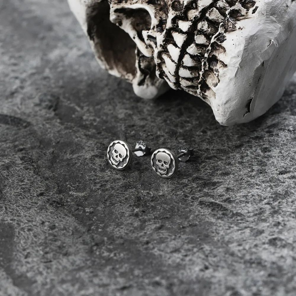 Jewelry Retro Skull Stud Earrings 925 Sterling Silver Gift Size ONE SIZE - 2 Thumbnail