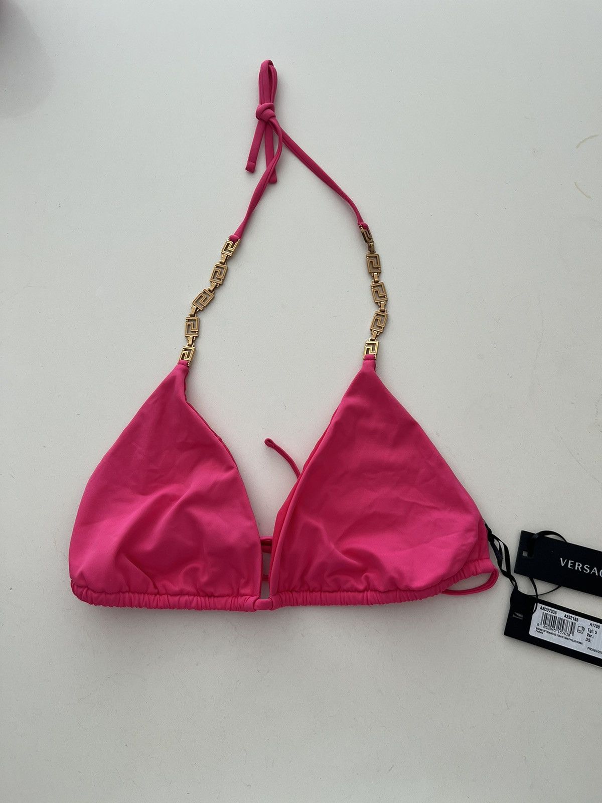 image of NWT - Versace Greca Chain Bikini Top in Pink, Women's