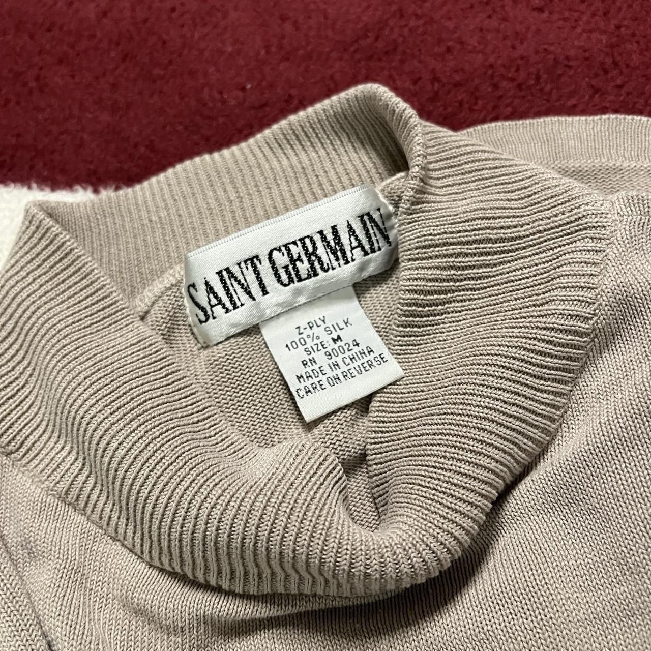 Vintage Vintage Saint Germain 2-Ply Silk Knit Top Beige Mock Neck Size M / US 6-8 / IT 42-44 - 3 Thumbnail