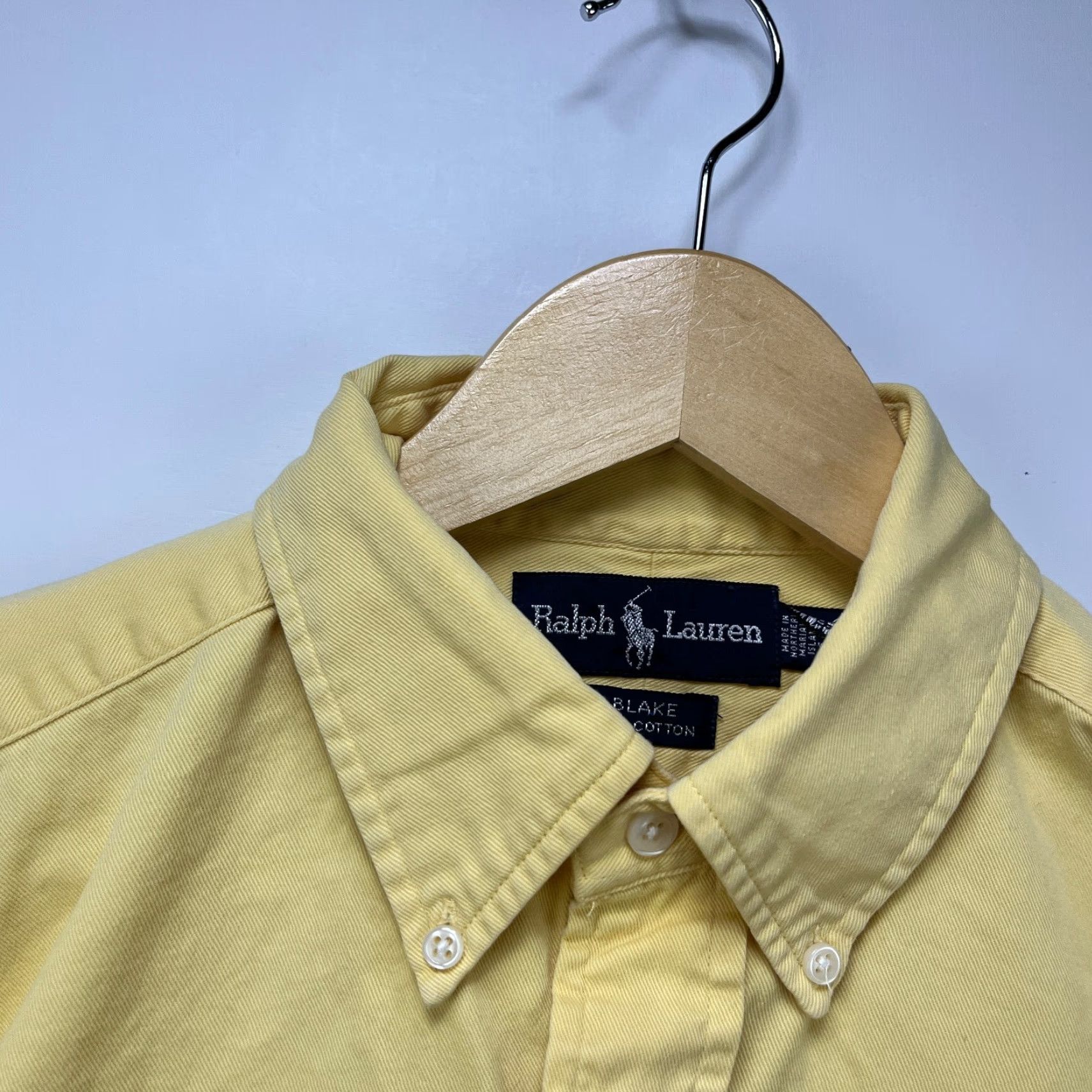 VINTAGE Polo Ralph Lauren Blake Pony Button-Up Long Sleeve Shirt M Yellow 90s Mens shirt