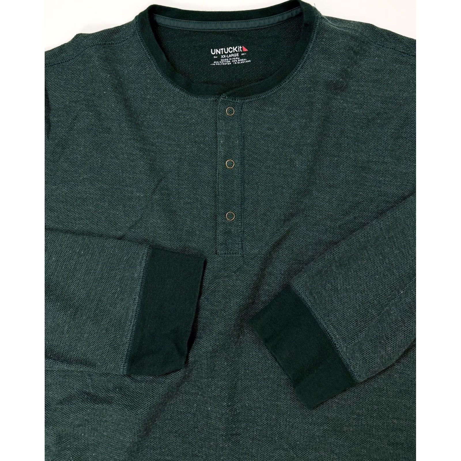 UNTUCKit UNTUCKit Henley Shirt Men XXL Minimal Outdoors Heather Forest Green Pique Knit Shirt Mens X200 Size US XXL / EU 58 / 5 - 2 Thumbnail