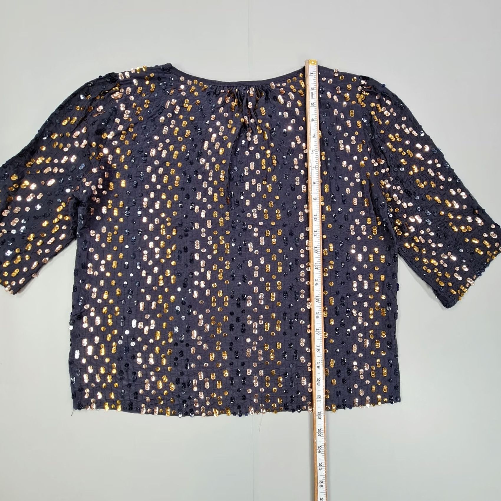 Vintage Velvet by Graham & Spencer Blouse Navy Blue XS V-Neck Sequin Short Sleeve Women's XS Blouse Velvet Sequin V-Neck Top Size XS / US 0-2 / IT 36-38 - 7 Thumbnail