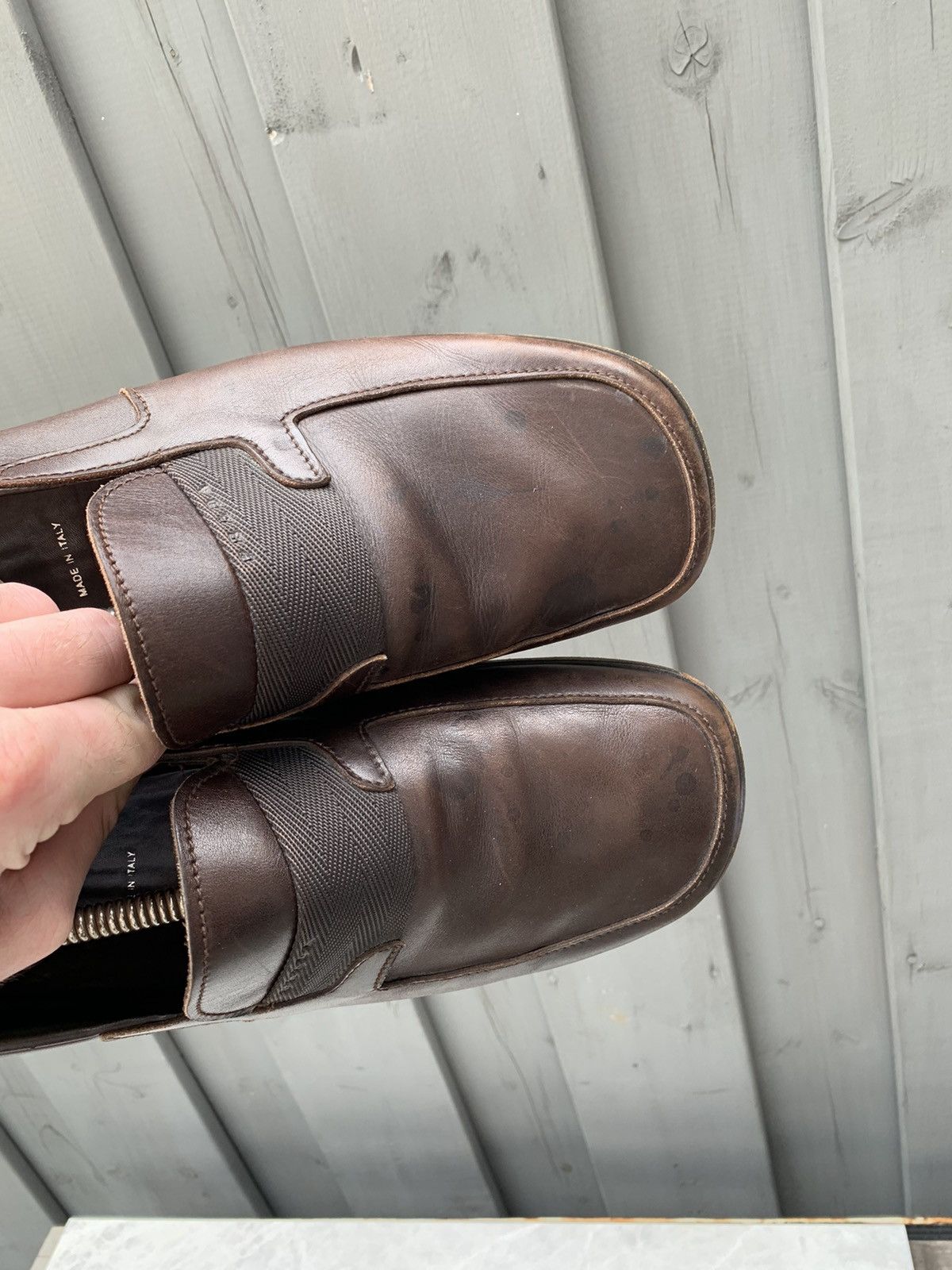 Vintage Prada Loafers Square Toe Leather 90s Mens 10 Slip