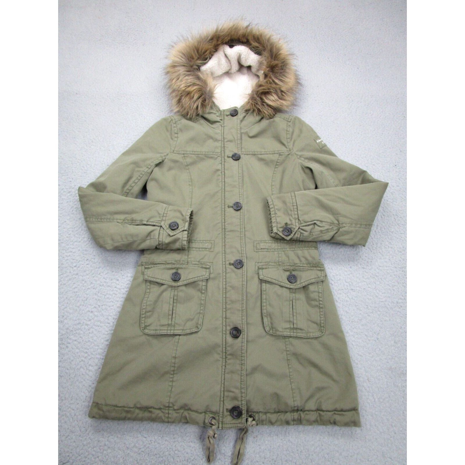 image of Abercrombie Fitch Vintage Abercrombie & Fitch Jacket Womens S Green Parka Coat Fur Hoodie Lined in 