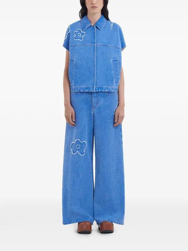 Marni o1w1db10326 Embroidered Short-Sleeve Jacket in Blue Size XL / US 12-14 / IT 48-50 - 3 Thumbnail