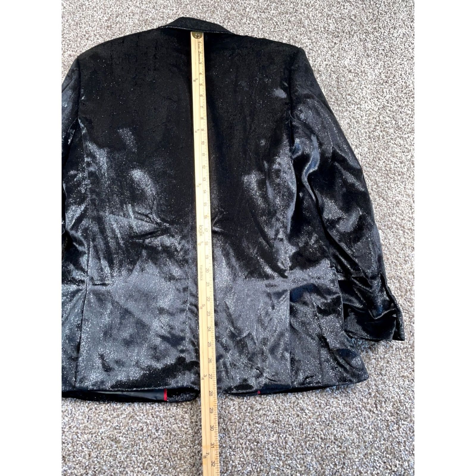Velvet Blu Martini Blazer Men Medium Black Velvet Sequin Two-Button Jacket Dressy Evening Wear Size 40R - 6 Thumbnail