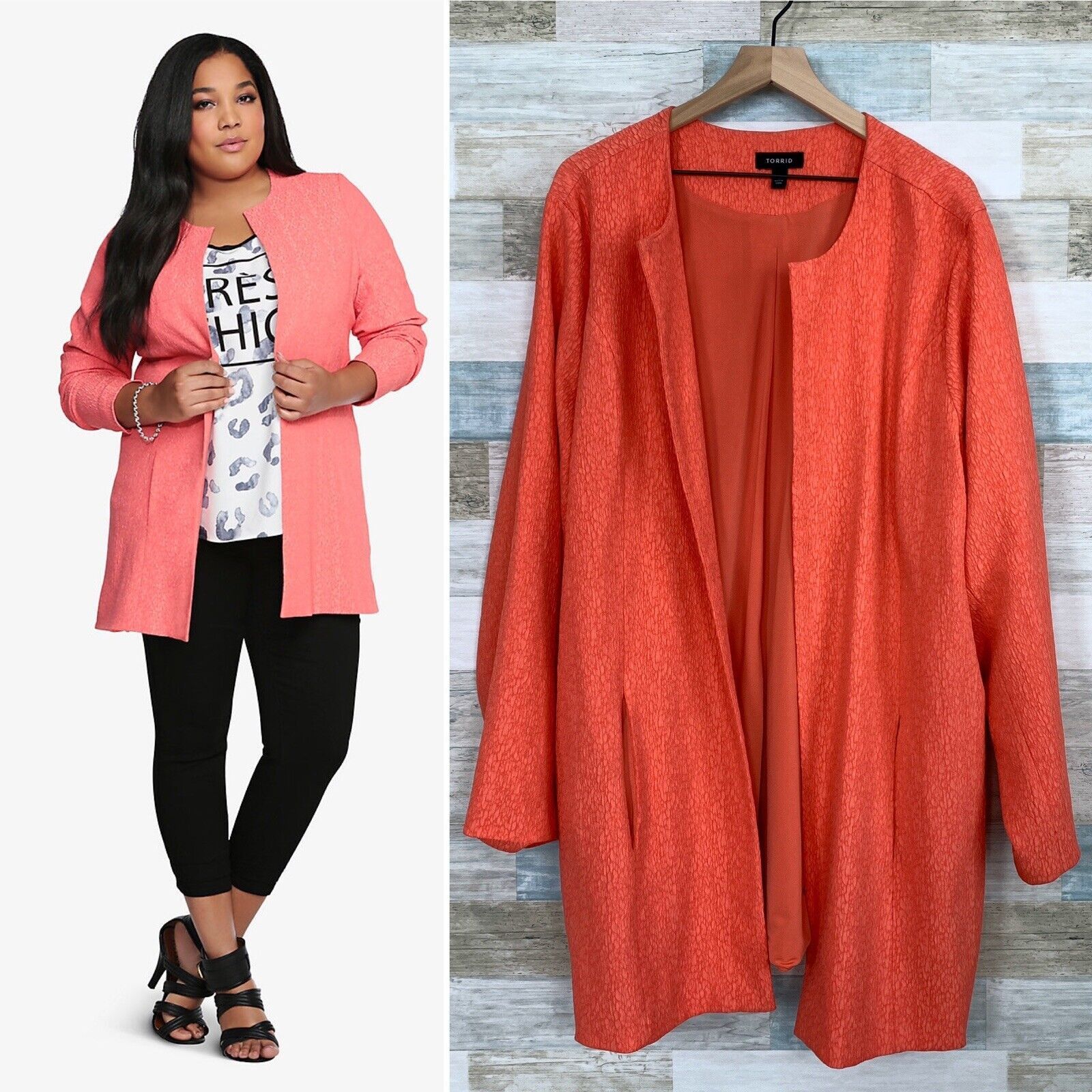 Other Torrid Long Jacquard Cocoon Coat Coral Orange Open Front 4X Size 4XL / US 24-26 - 1 Thumbnail