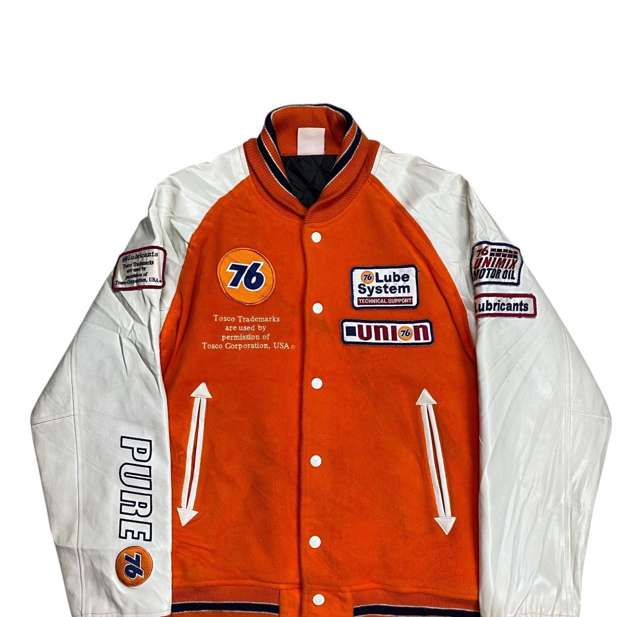 YELLOW CORN 76’Lubricants Fleece Patch Varsity Leather Sleeve Jacket Size US M / EU 48-50 / 2 - 7 Thumbnail