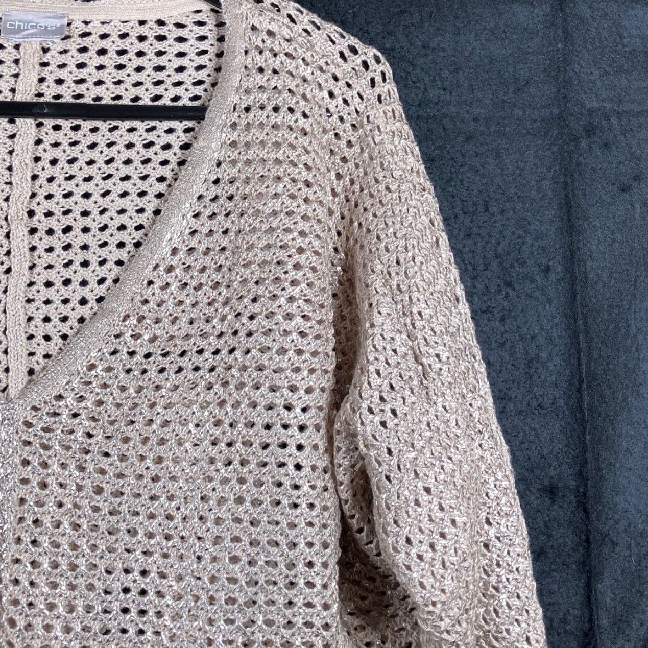 Vintage Chicos Womens Sweater Brown V-Neck Open Knit Pullover Long Sleeve L Regular Knit Pullover Size L / US 10 / IT 46 - 5 Thumbnail