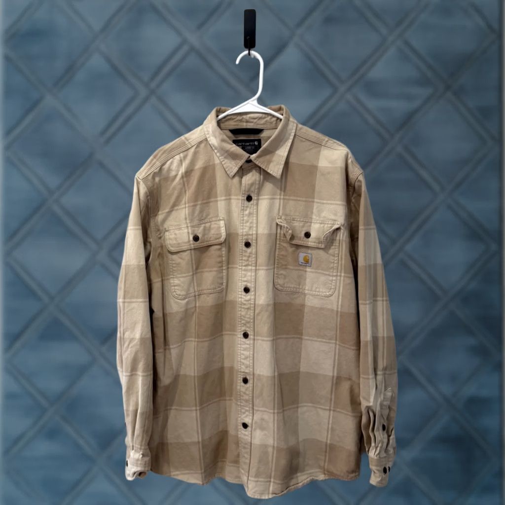 Carhartt Carhartt Button-Up Plaid Flannel Shirt Men's L Beige Heavyweight Casual Workwear Size US L / EU 52-54 / 3 - 1 Thumbnail