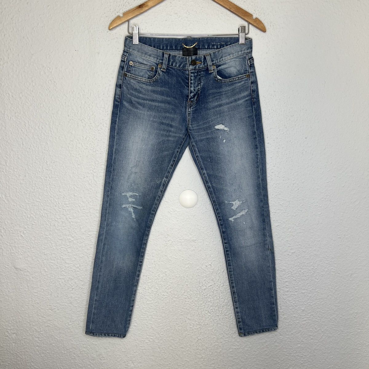 image of Hedi Slimane Saint Laurent Fw16 Crash Denim Jeans Pants Distressed in Blue, Women's (Size 26)