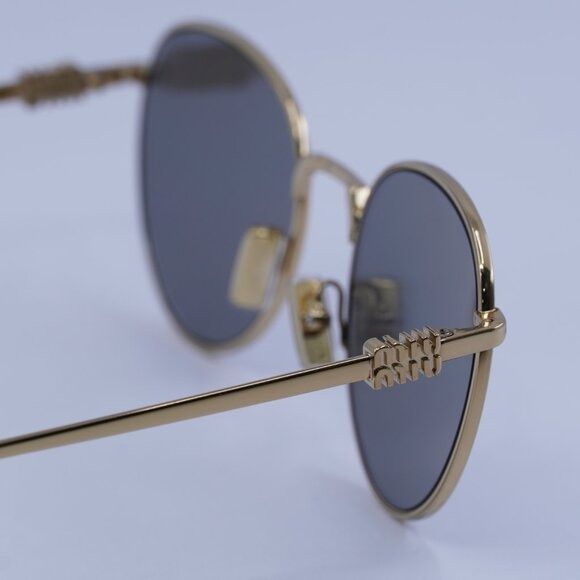 Miu Miu Miu Miu MU55ZS 5AK07F Sunglasses Gold Round Frame Size ONE SIZE - 7 Thumbnail