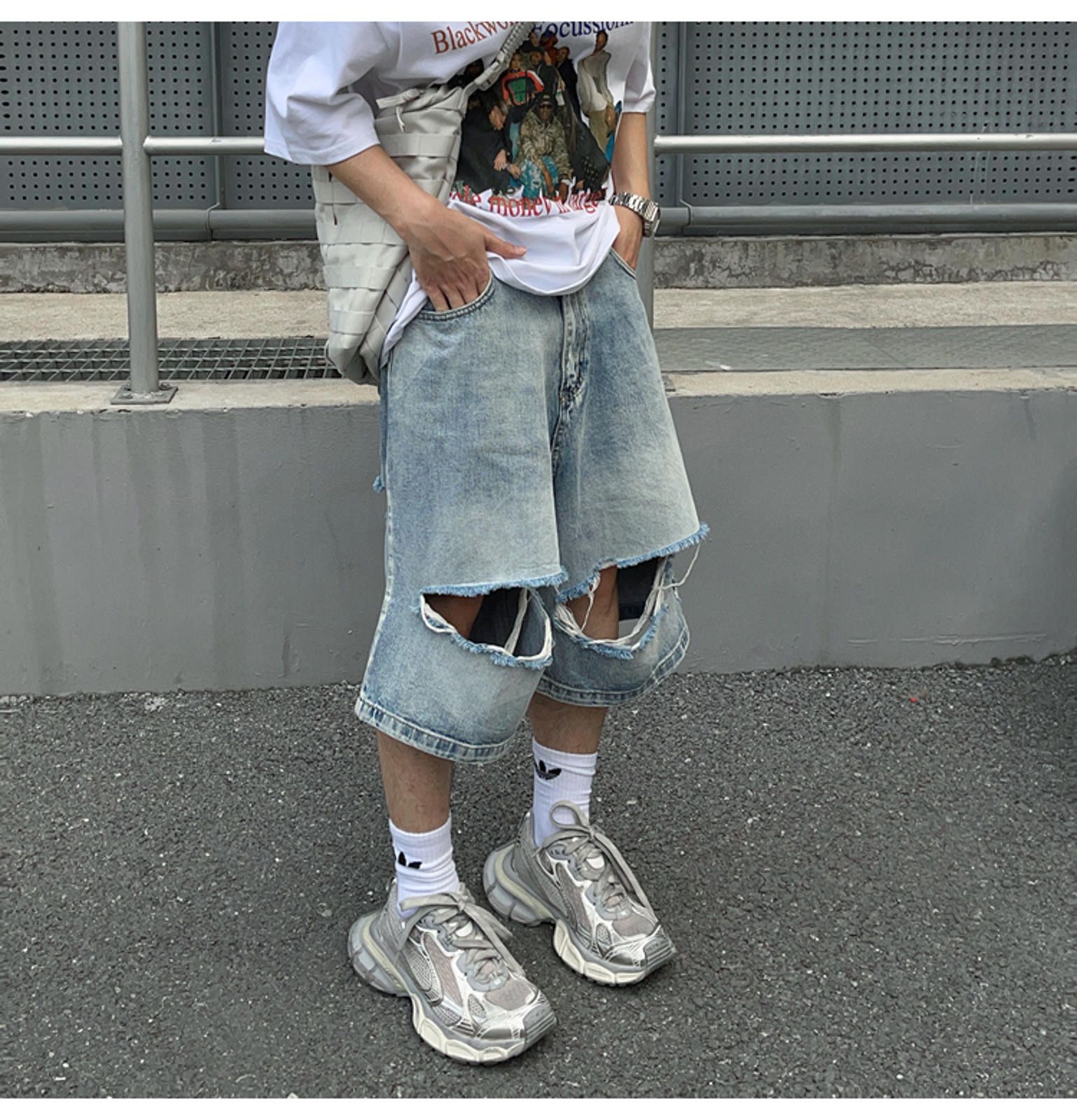 Jean × Vintage Men's Distressed Denim Shorts, Ripped Baggy Jean Shorts Size US 30 / EU 46 - 8 Thumbnail