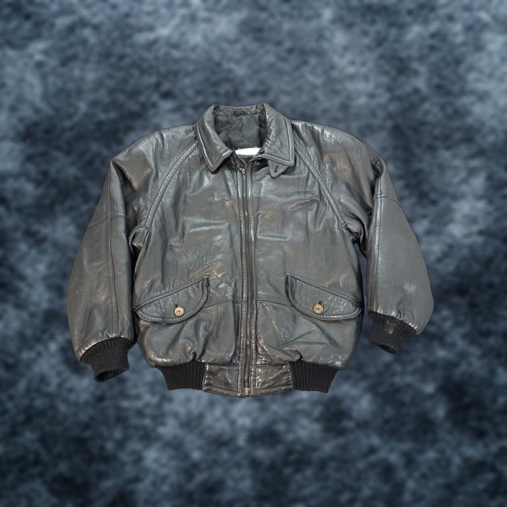 Vintage VINTAGE Bomber Jacket Mens Large Black 90s Wool Lined Faux Leather Motorcycle Italy Size US L / EU 52-54 / 3 - 1 Thumbnail