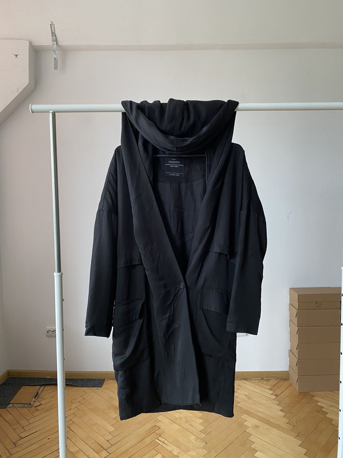 image of Allsaints Japan Style Oversize Mantle Kimono Jacket in Black, Men's (Size Small)