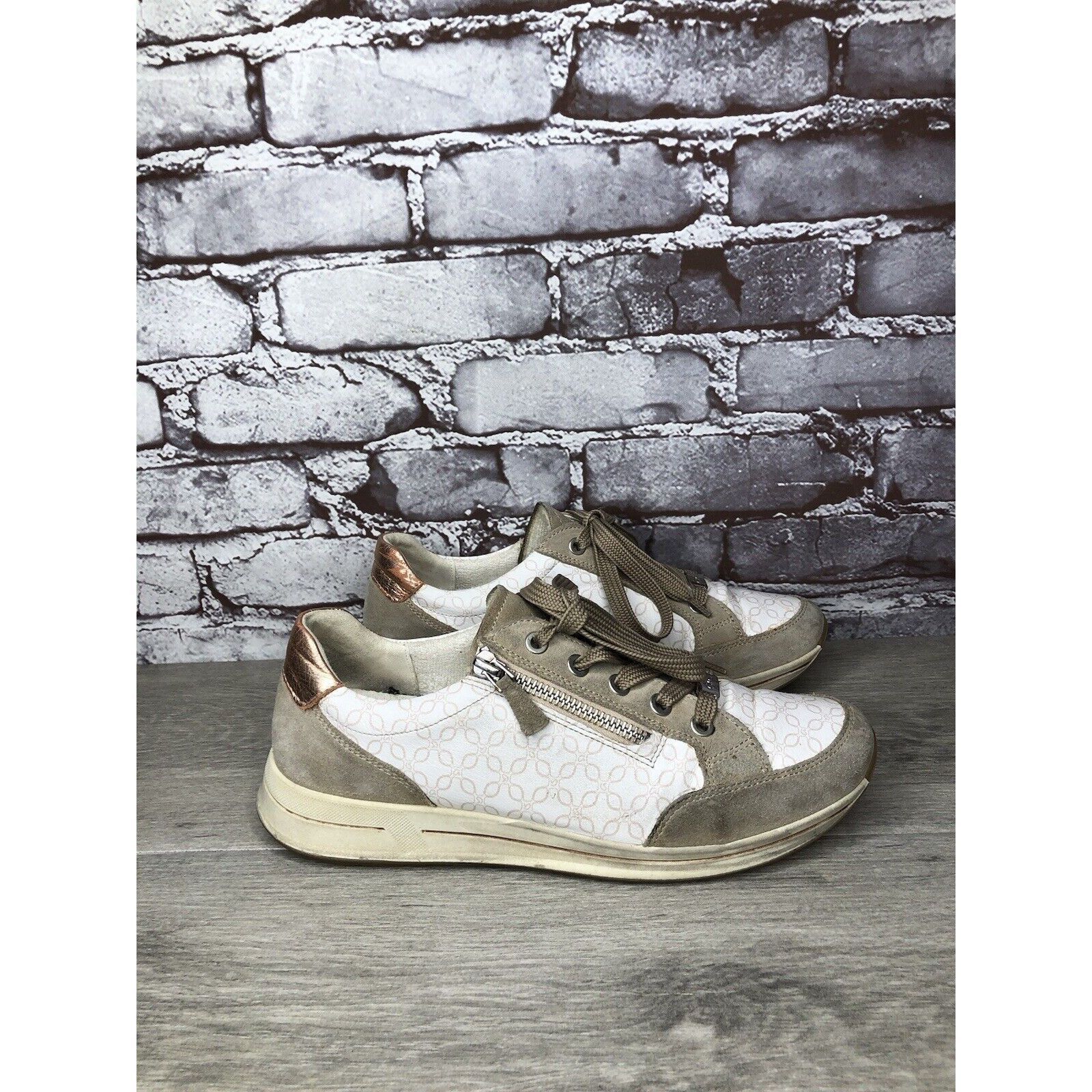 Other Ara Osaka White Leather Grey Suede Lace Up Sand Sneakers Wom Size US 7.5 / IT 37.5 - 18 Thumbnail