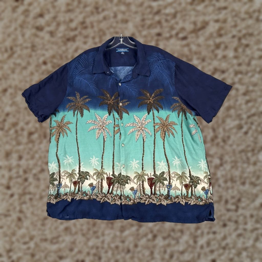 Croft & Barrow Croft & Barrow Shirt Men 2XL Blue Palm Cocktails Button Up Rayon Hawaiian Size US XXL / EU 58 / 5 - 1 Thumbnail