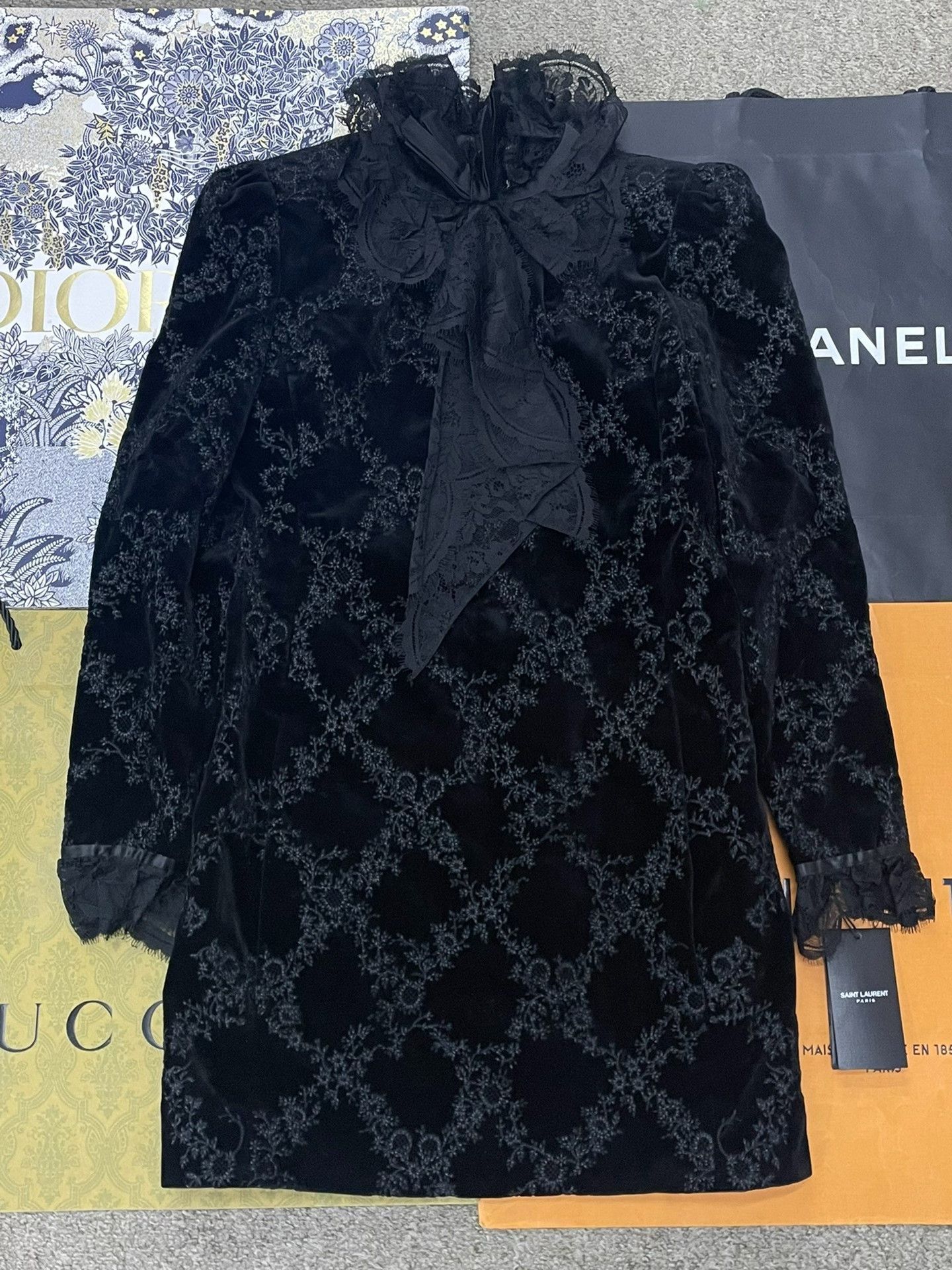 Saint Laurent Paris Saint Laurent Black Velvet Lace Dress Size S / US 4 / IT 40 - 1 Thumbnail