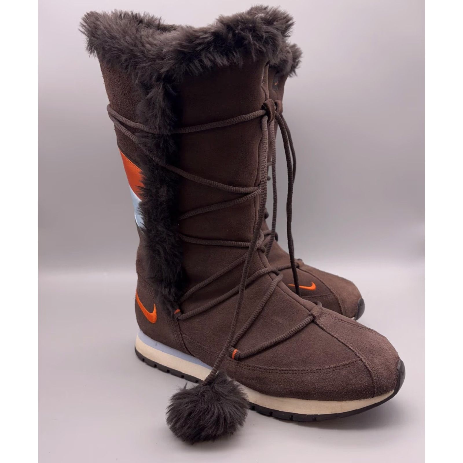 Nike Nike Boots Womens 8 Brown Faux Fur Lace Up Snow Winter Warm Suede Nike 311959-281 Size US 8 / IT 38 - 2 Thumbnail