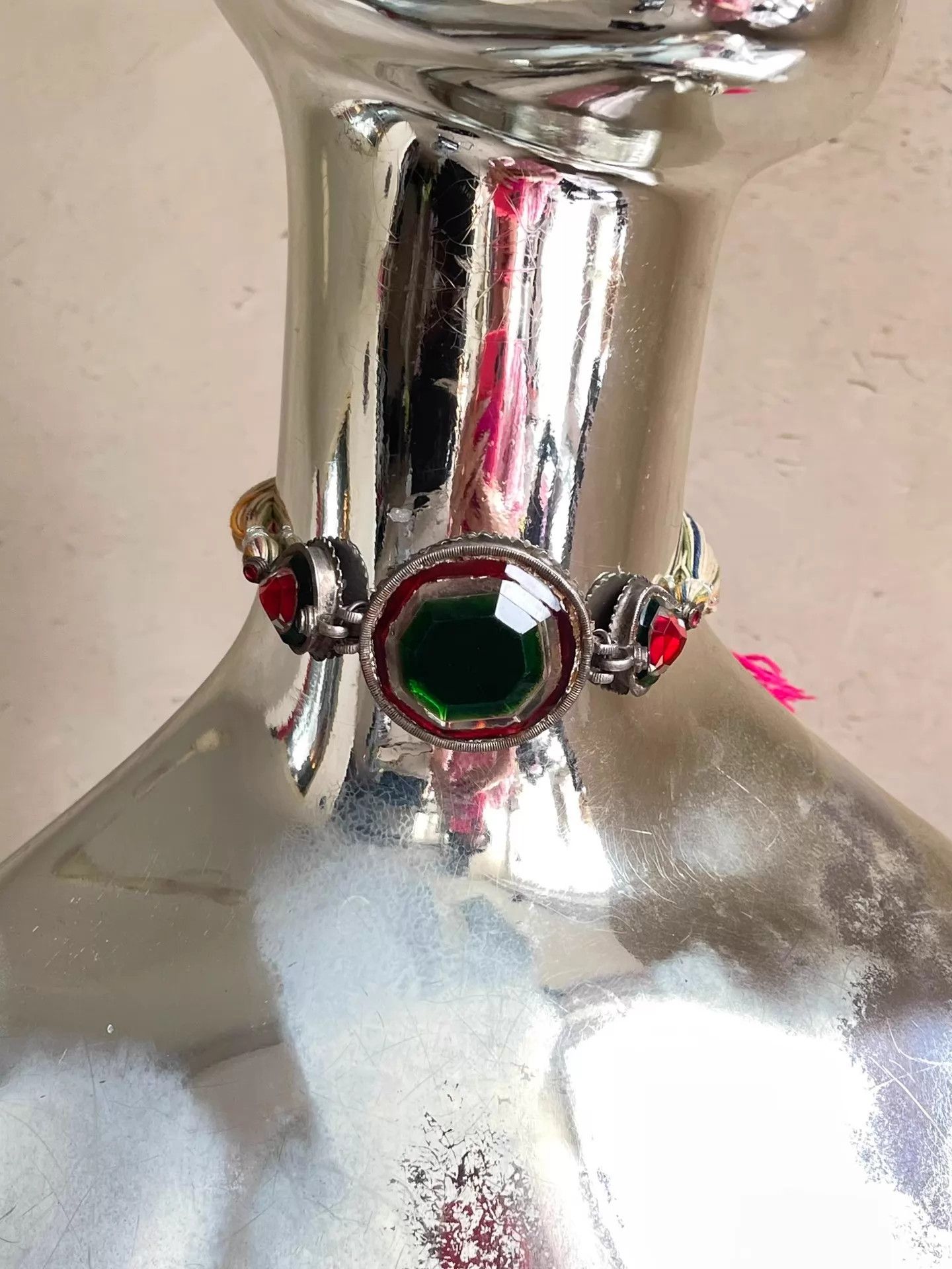 Other Afghan Old Silver Emerald Glass Colorblocked Exotic Choker Size ONE SIZE - 1 Thumbnail