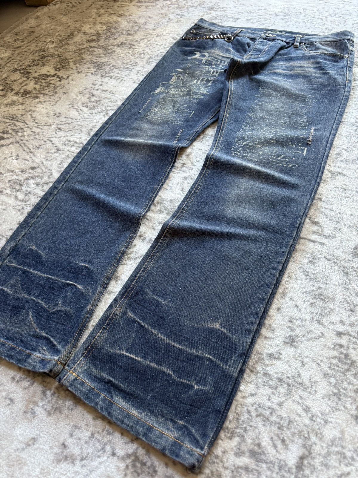 If Six Was Nine 2000s In The Attic Japan Poems Studded Muddy Jeans Size US 34 / EU 50 - 15 Thumbnail