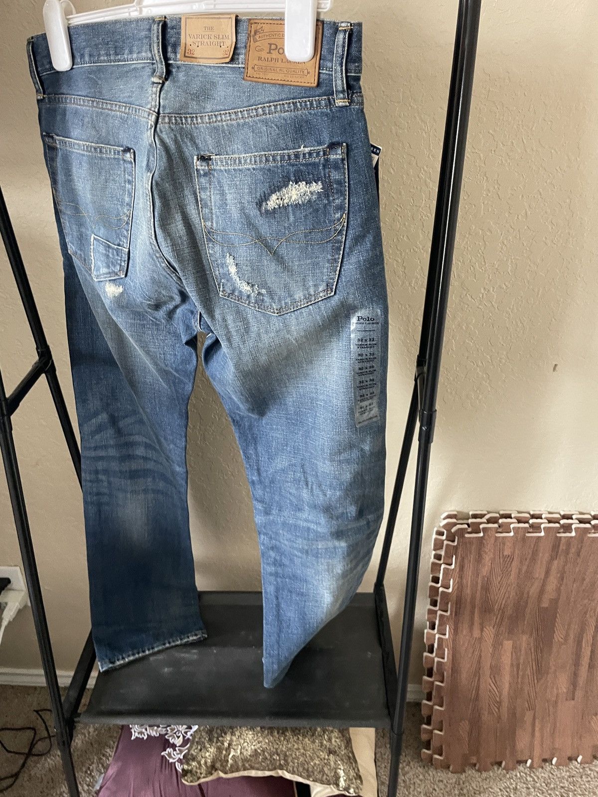 Polo Ralph Lauren Varick Slim Straight distressed patchwork jeans nwt 188.00 Size US 33 - 6 Thumbnail