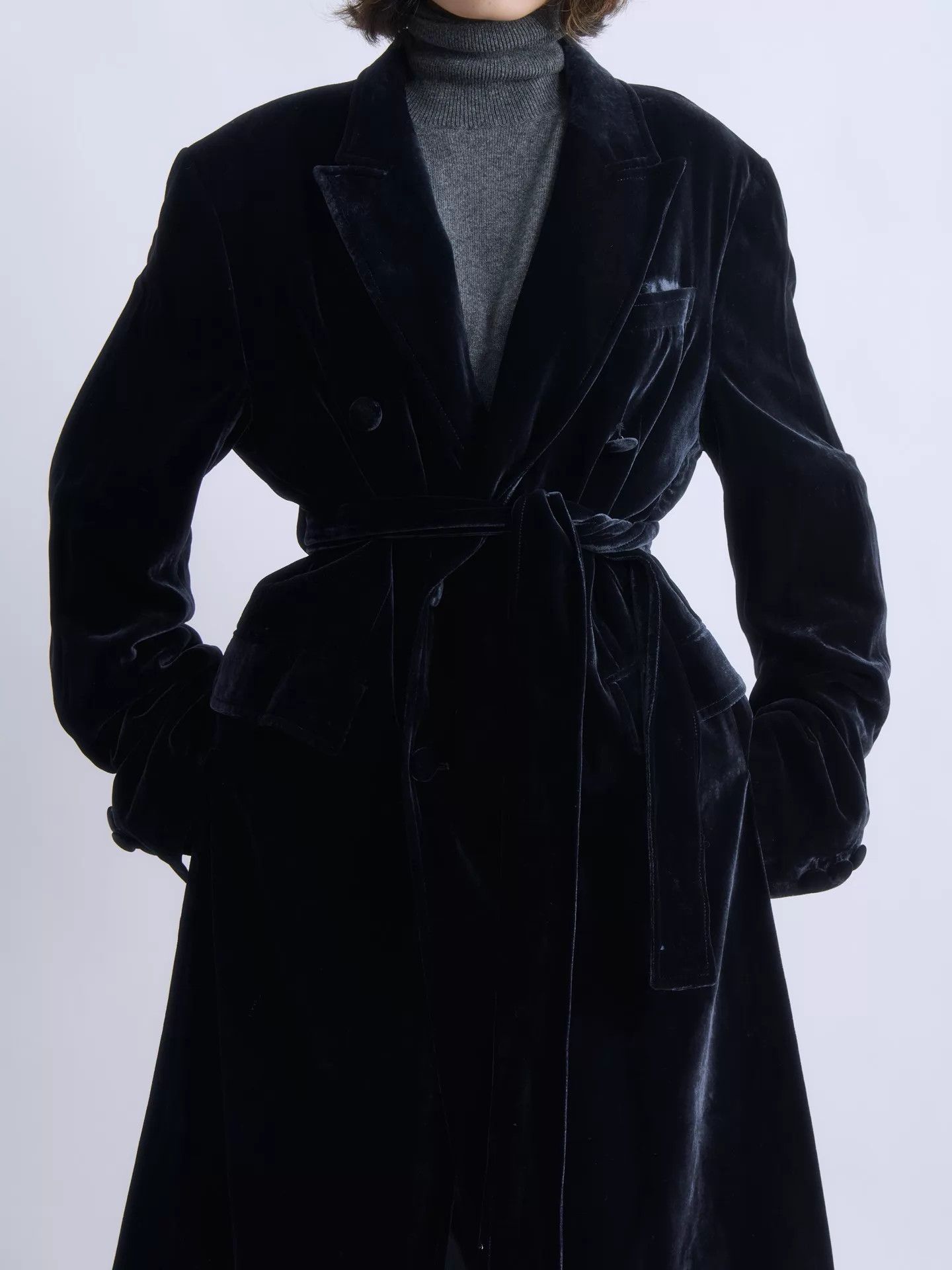 Other BY MAISON SANS TITRE blue velvet double-breasted coat Size L / US 10 / IT 46 - 7 Thumbnail
