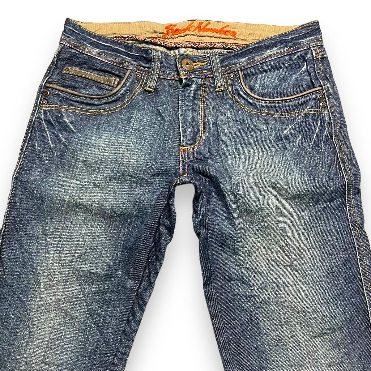 Le Grande Bleu (L.G.B.) 🇯🇵 SUPER FLARE BACK NUMBER WASHED DENIM PANTS Size US 30 / EU 46 - 3 Thumbnail