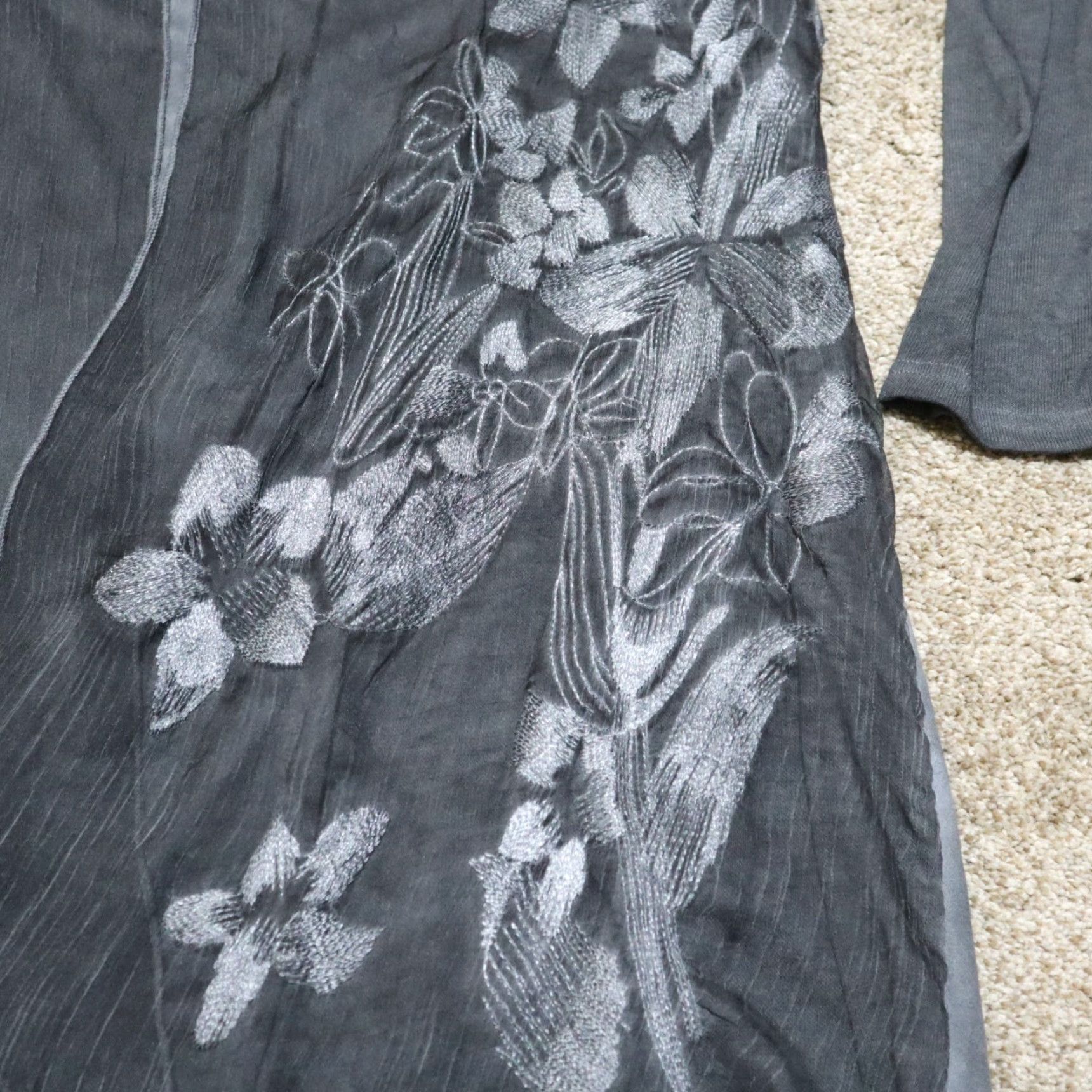 Vintage Picadilly Cardigan Blouse Women's S Black Floral 3/4 Sleeve Sheer Knit Tunic Dressy Fall Spring Winter Size S / US 4 / IT 40 - 2 Thumbnail