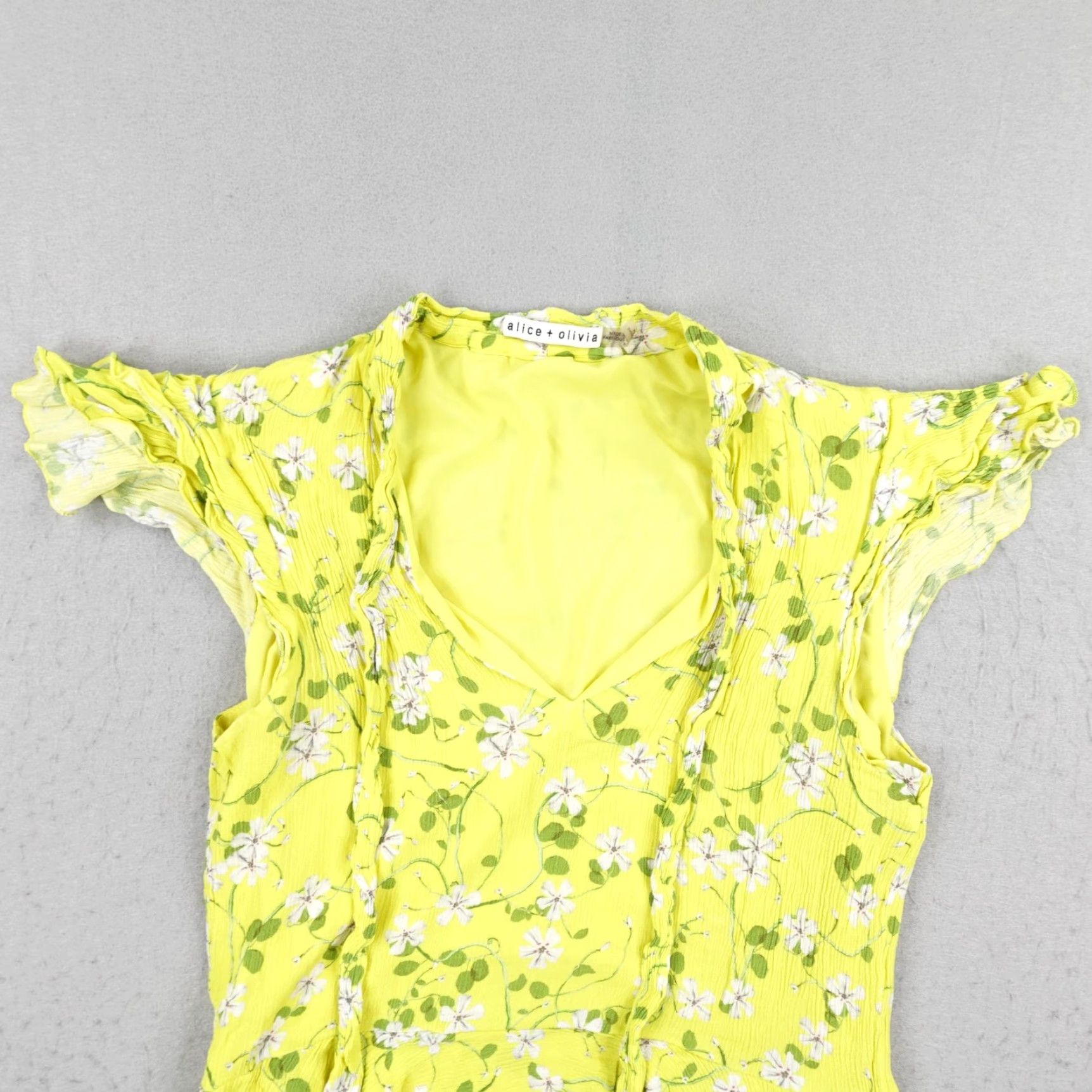 Alice + Olivia Alice + Olivia Dress Womens 6 Yellow Floral Ruffle Fit & Flare Short Sundress Size 28" / US 6 / IT 42 - 2 Thumbnail