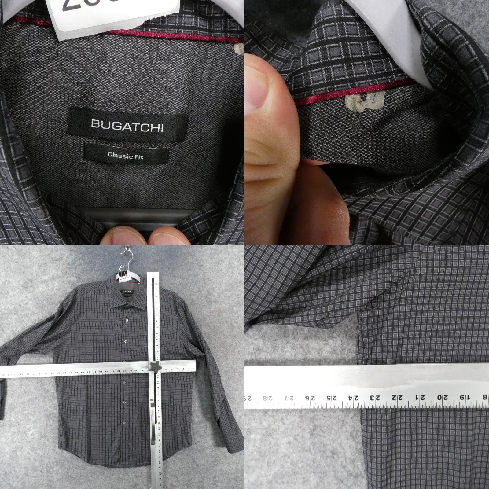 BUGATCHI Bugatchi Shirt Mens Large Classic Fit Long Sleeve Button Up Gray Plaid Size US L / EU 52-54 / 3 - 8 Thumbnail