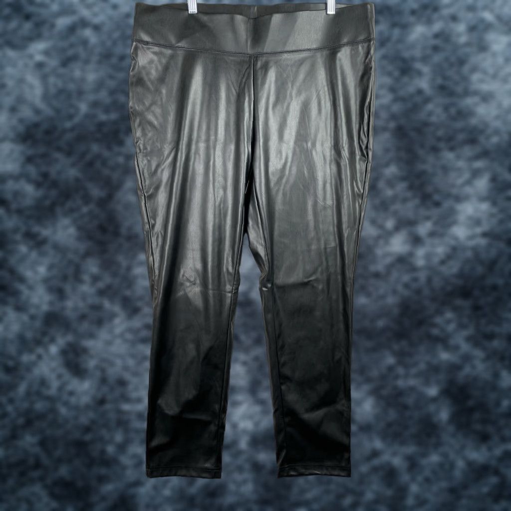 Vintage Morgan Taylor Pants Womens 2X Black Faux Vegan Leather Pull On Legging NWT Size 40" / US 18 - 1 Thumbnail