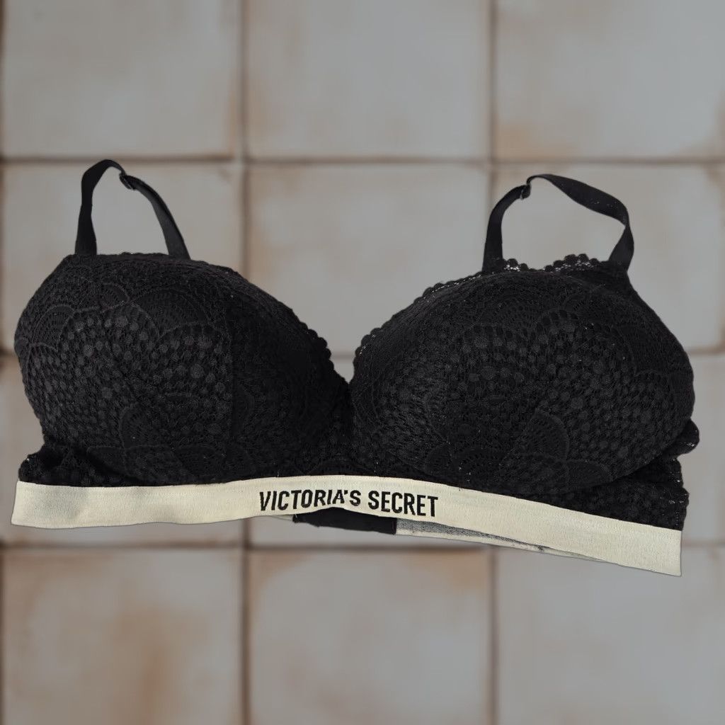 Victorias Secret Victoria's Secret Wireless Black Lace T-Shirt Bra 38D Adjustable Straps Womens