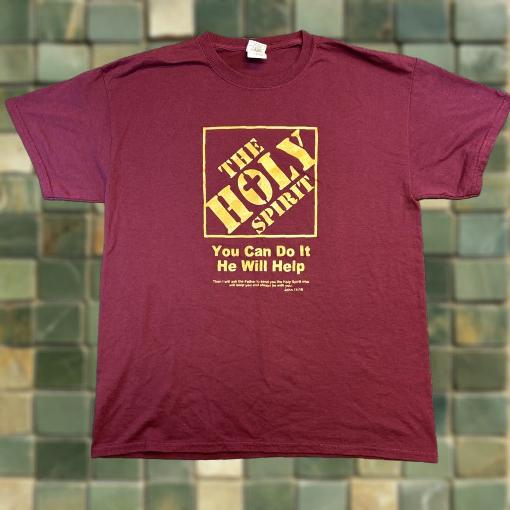 Gildan VINTAGE Gildan T-Shirt Unisex Adults L Purple The Holy Spirit Jesus Y2K 2000s You Can Do It Logo Home Depot Parody Crew Neck Short Sleeve Cotton Knit Size US L / EU 52-54 / 3 - 1 Thumbnail