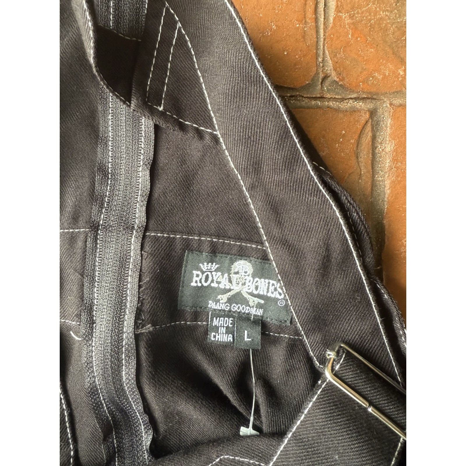 Vintage VINTAGE? No. Royal Bones Daang Goodman Romper Overall Skirt Women's L Black Canvas Logo Punk 90s Styles Womens Size 36" / US 14 / IT 50 - 2 Thumbnail
