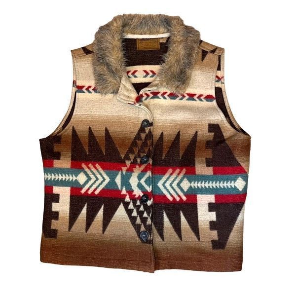 Vintage Vintage Saddle Ridge southwest fur trim wool blanket vest Size XL / US 12-14 / IT 48-50 - 4 Thumbnail
