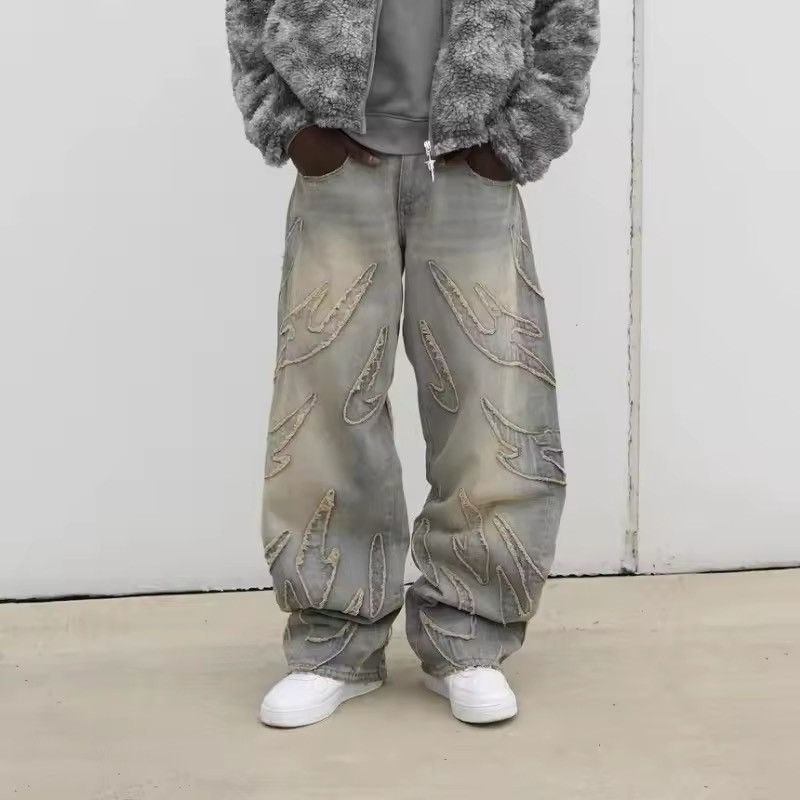 Jean × Vintage Harajuku Embroidered Flame Split Jeans Size US 29 - 1 Thumbnail