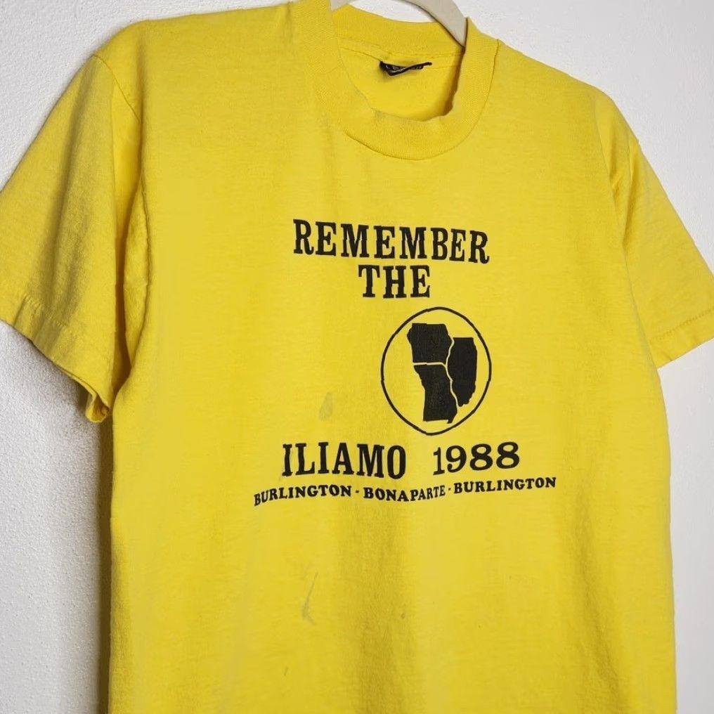 Vintage VINTAGE Screen Stars Shirt Unisex Adults Large Yellow 80s Iliamo Illinois Iowa Marathon Single Stitch Stars Size US L / EU 52-54 / 3 - 2 Thumbnail