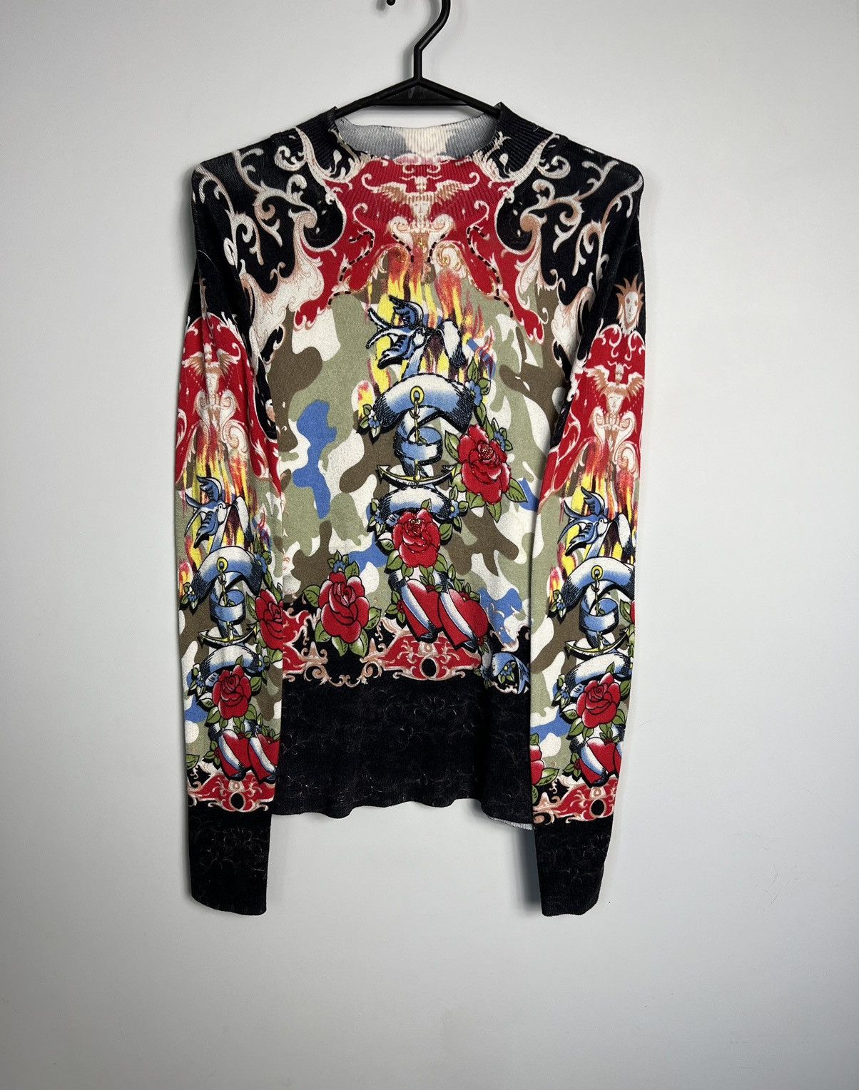 Ed Hardy × Vintage Sweater y2k heart flowers fire birds ed hardy Size S / US 4 / IT 40 - 2 Thumbnail