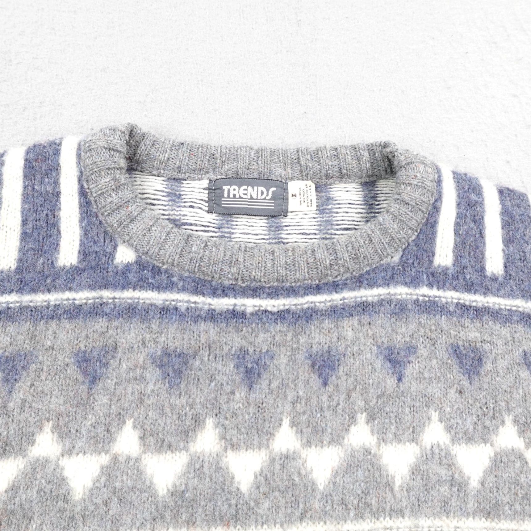 Vintage VINTAGE Trends Sweater Mens Medium Gray Geometric Knit Wool Blend Pullover Size US M / EU 48-50 / 2 - 2 Thumbnail
