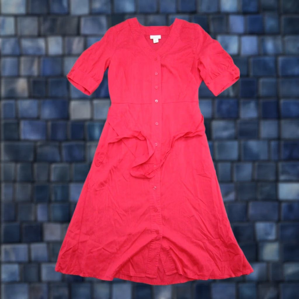 Liz Claiborne Liz Claiborne Shirt Dress Pink 6P Petite Lyocell Tencel Blend Short Sleeve Floral Button Front Midi Womens Size M / US 6-8 / IT 42-44 - 1 Thumbnail
