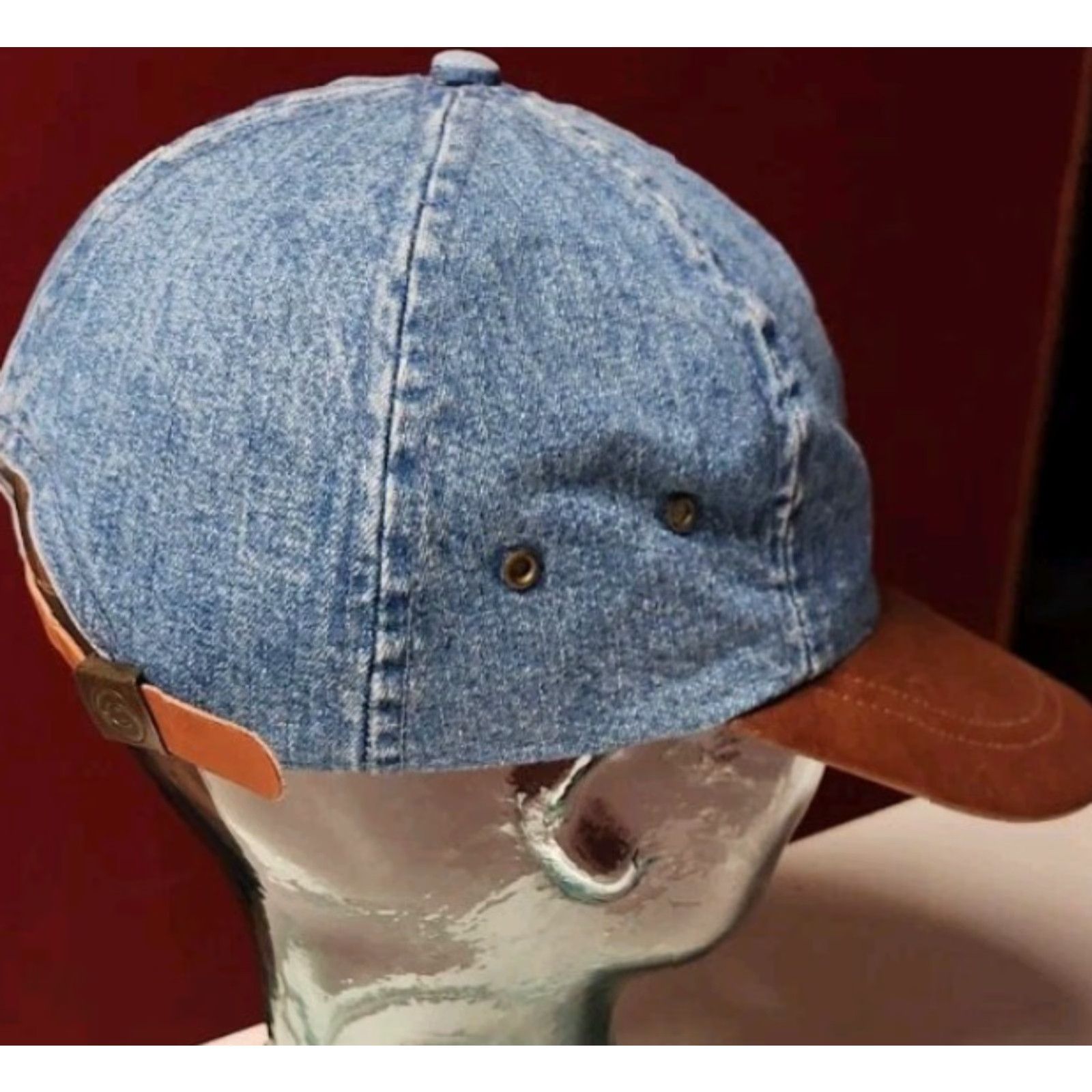 Stetson VINTAGE Stetson USA MADE Blue Jean Denim Cap Hat Leather Brim Strapback Baseball Cap Men Adjustable Size XS? No size given. Size US 35 - 6 Thumbnail