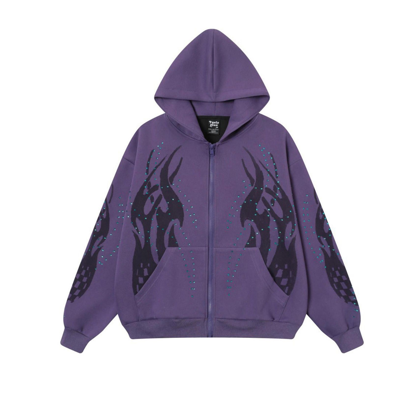 Other Tribal Flame Rhinestone Embellished Graphic Zip Hoodie Size US L / EU 52-54 / 3 - 1 Thumbnail